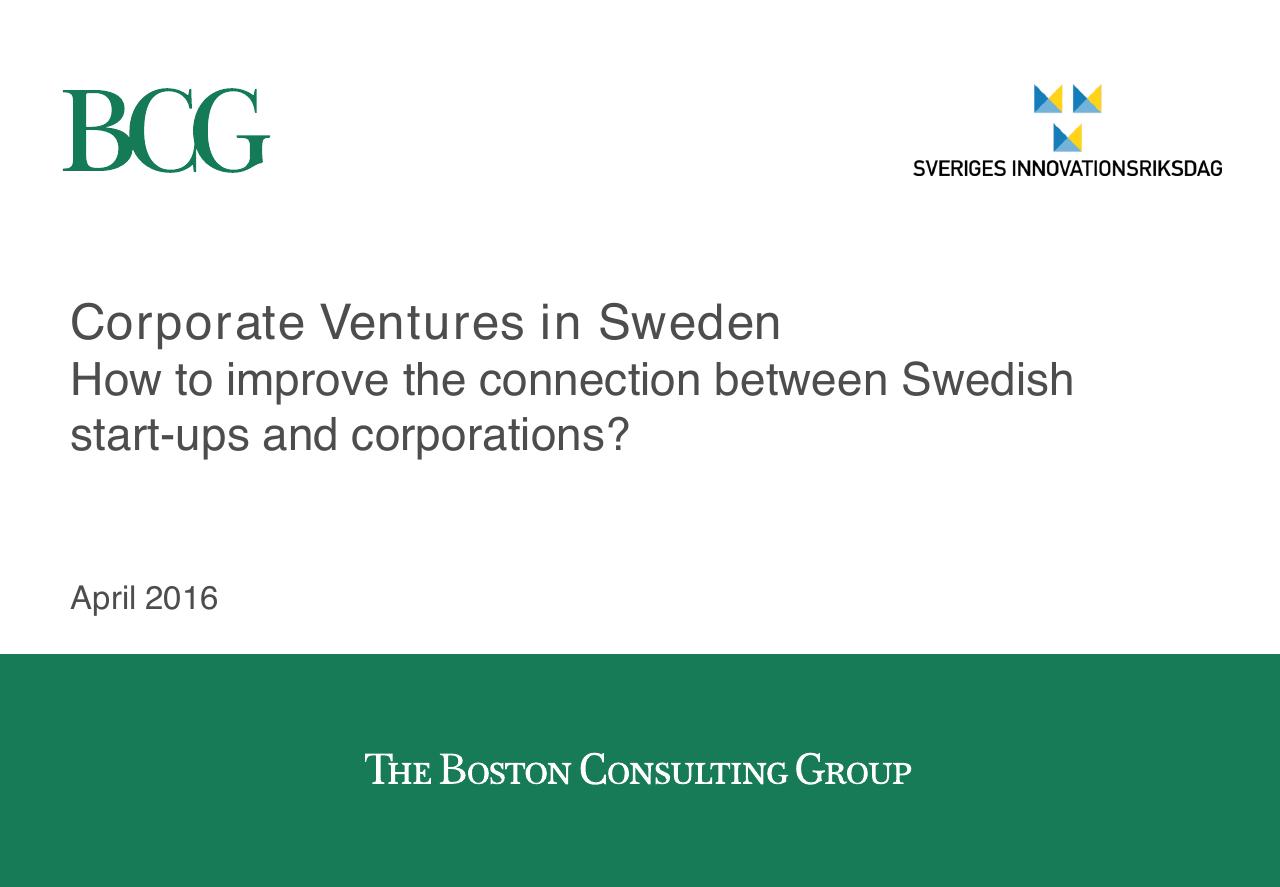 Corporate Ventures In Sweden How To Improve The Connection Between Swedish Start Ups And Corporations_ consulting deck cover
