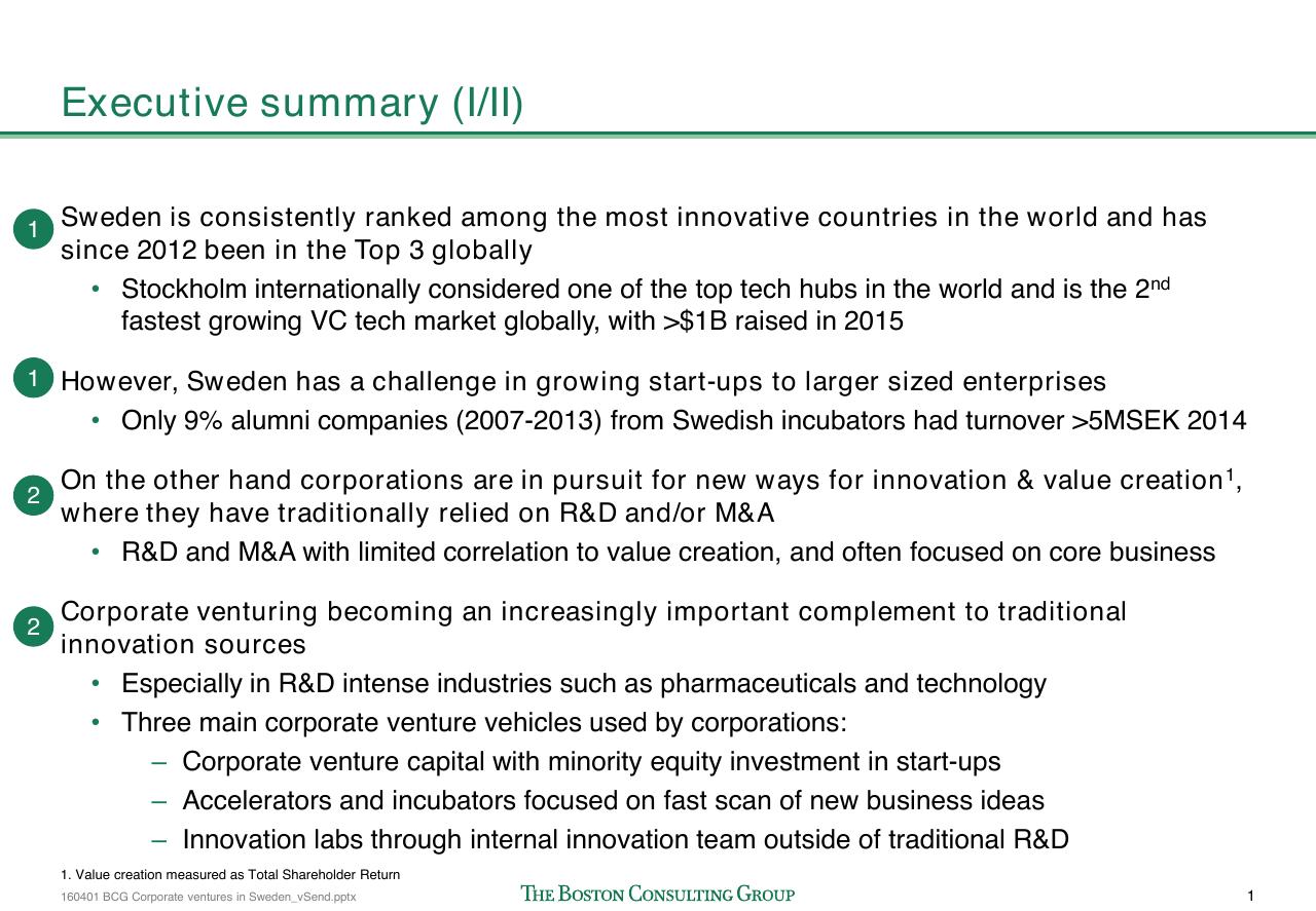 Text slide 2 from Corporate Ventures In Sweden How To Improve The Connection Between Swedish Start Ups And Corporations_