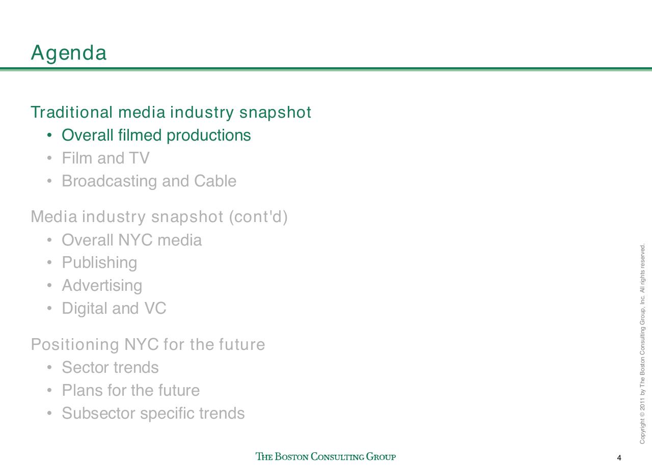 Agenda slide 5 from Evaluating Nyc Media Sector Development And Setting The Stage For Future Growth