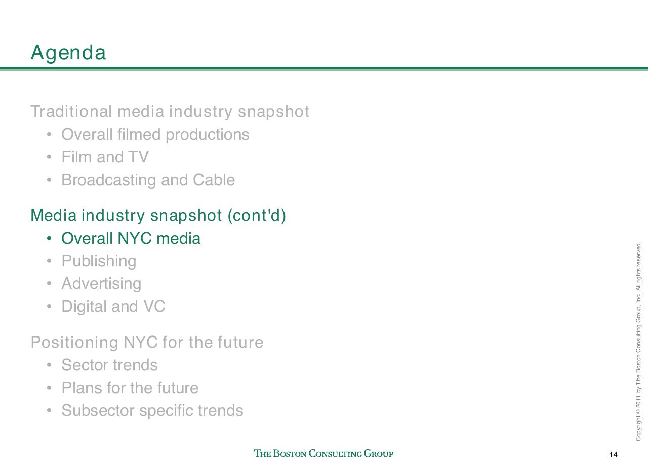 Agenda slide 15 from Evaluating Nyc Media Sector Development And Setting The Stage For Future Growth
