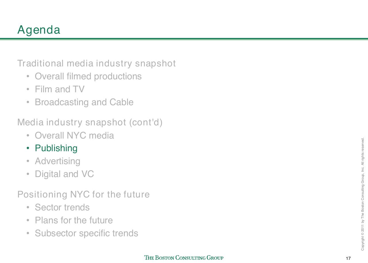 Agenda slide 18 from Evaluating Nyc Media Sector Development And Setting The Stage For Future Growth