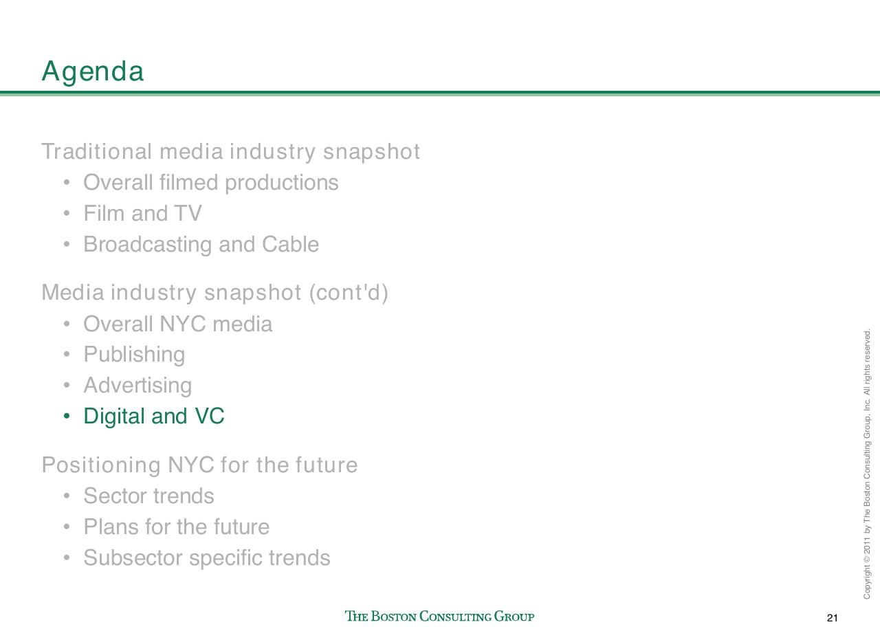 Agenda slide 22 from Evaluating Nyc Media Sector Development And Setting The Stage For Future Growth