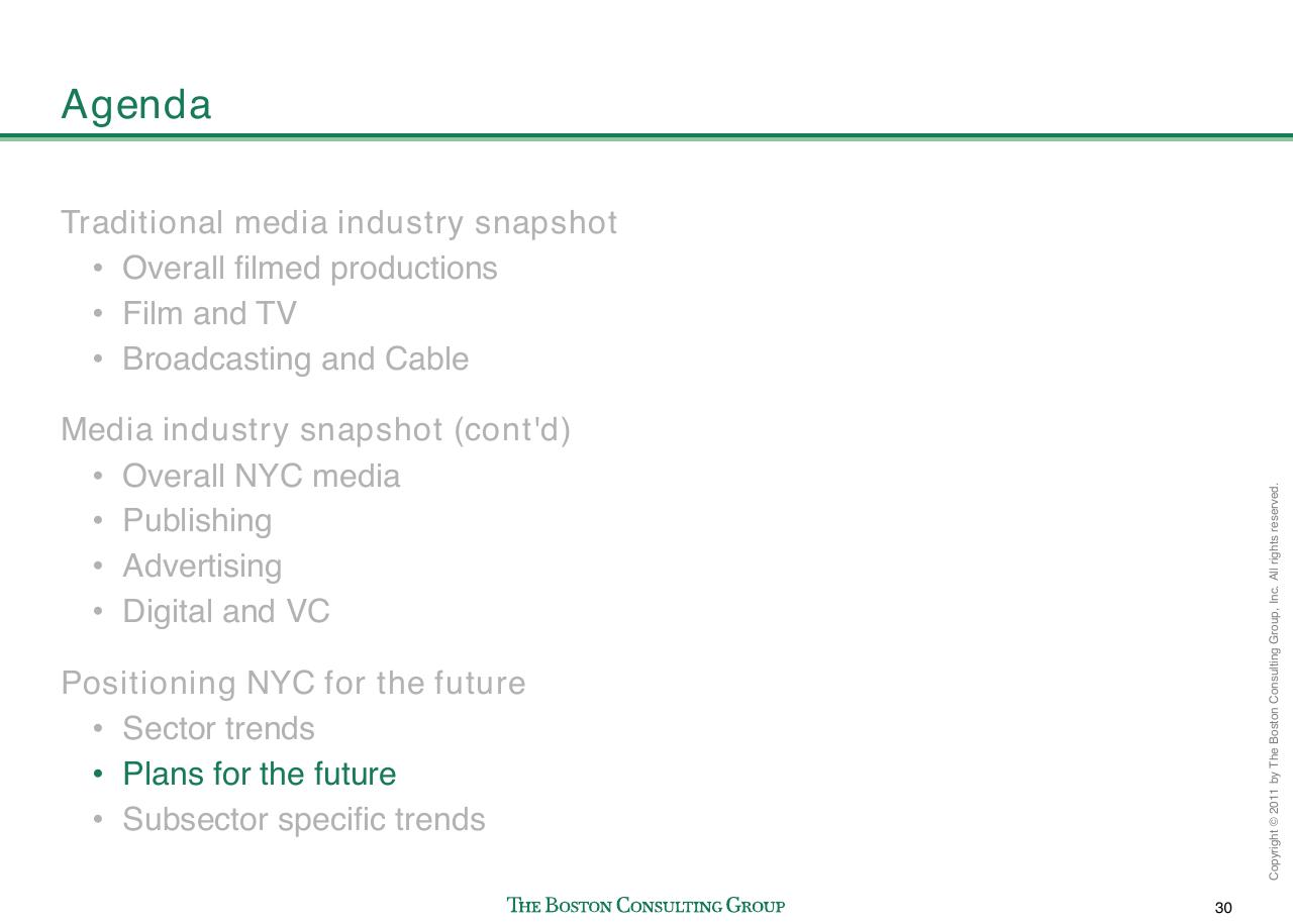 Agenda slide 31 from Evaluating Nyc Media Sector Development And Setting The Stage For Future Growth