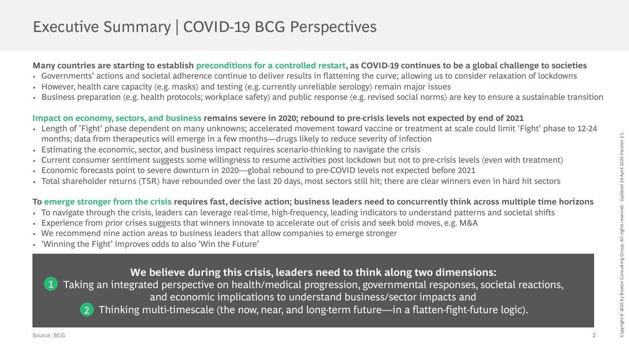 Text slide 3 from Facts Scenarios And Actions For Leaders Publication 3 With A Focus On Emerging Stronger From The Crisis BCG