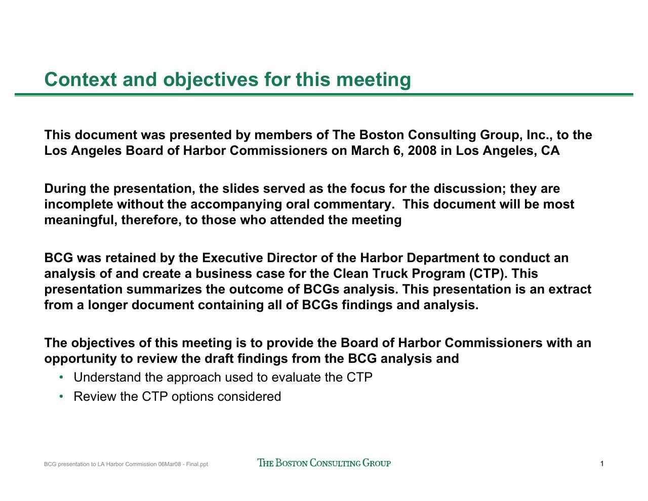 Agenda slide 2 from Port Of Los Angeles Clean Truck Program