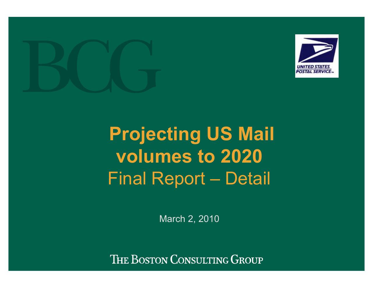 Projecting US Mail Volumes To 2020 consulting deck cover