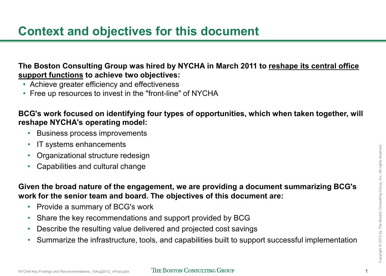 Agenda slide 2 from Reshaping Nycha Support Functions