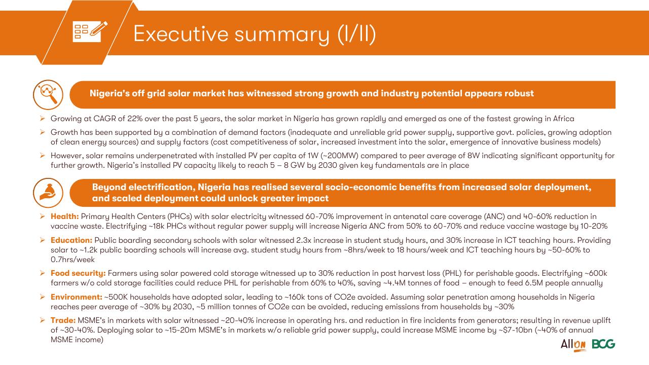 Text slide 3 from Socio Economic Case For Deepening Solar Pv Deployment In Nigeria BCG
