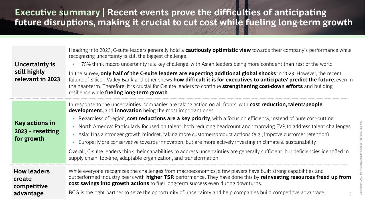Text slide 3 from The CEO Outlook Caution Optimism And Navigating The Road Ahead BCG