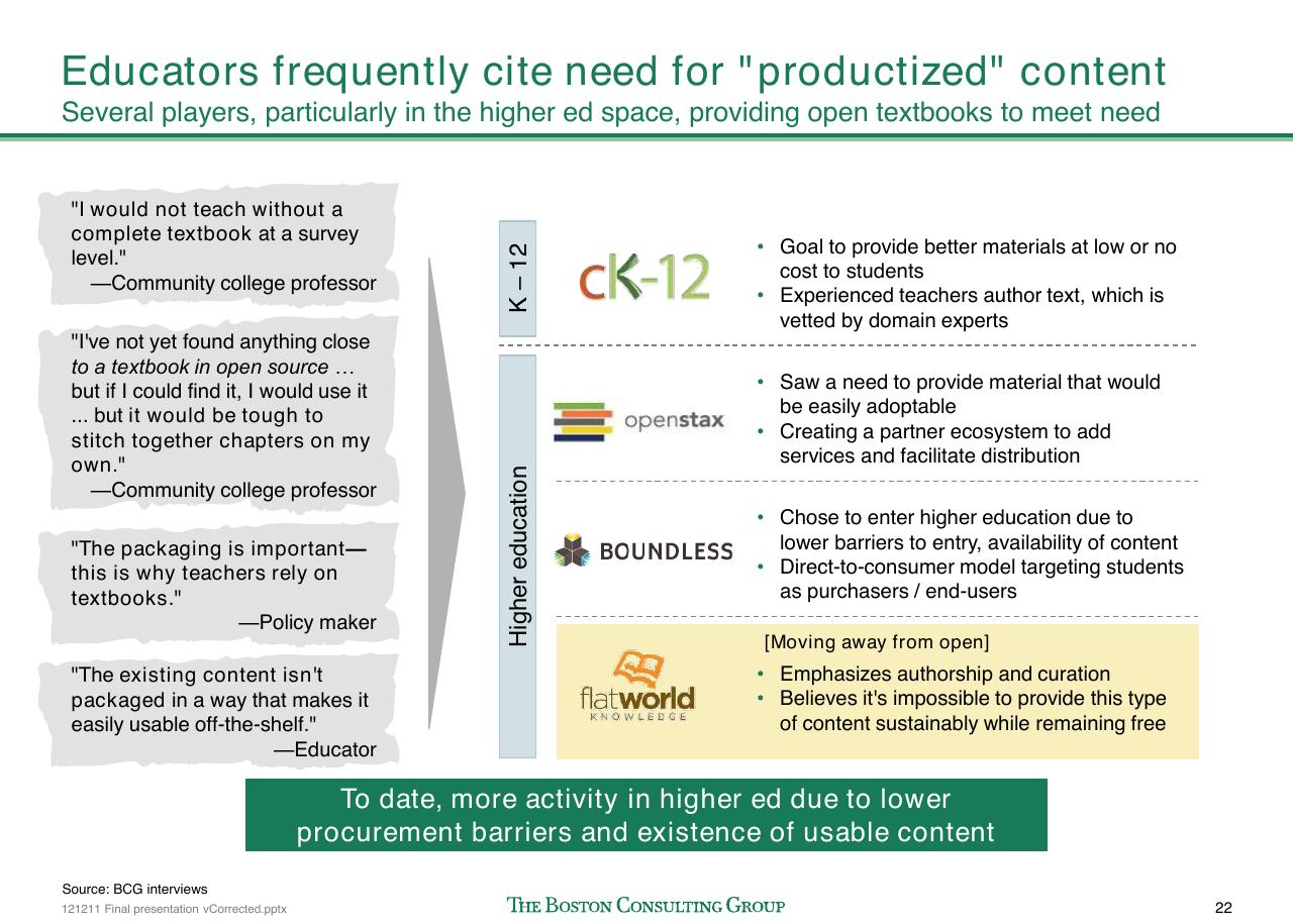 Comparison slide 23 from The Open Educational Resources Ecosystem