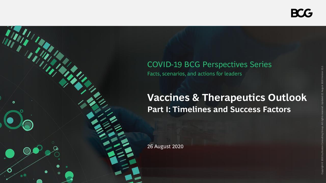 Vaccines Therapeutics Outlook Part I_ Timelines And Success Factors BCG consulting deck cover
