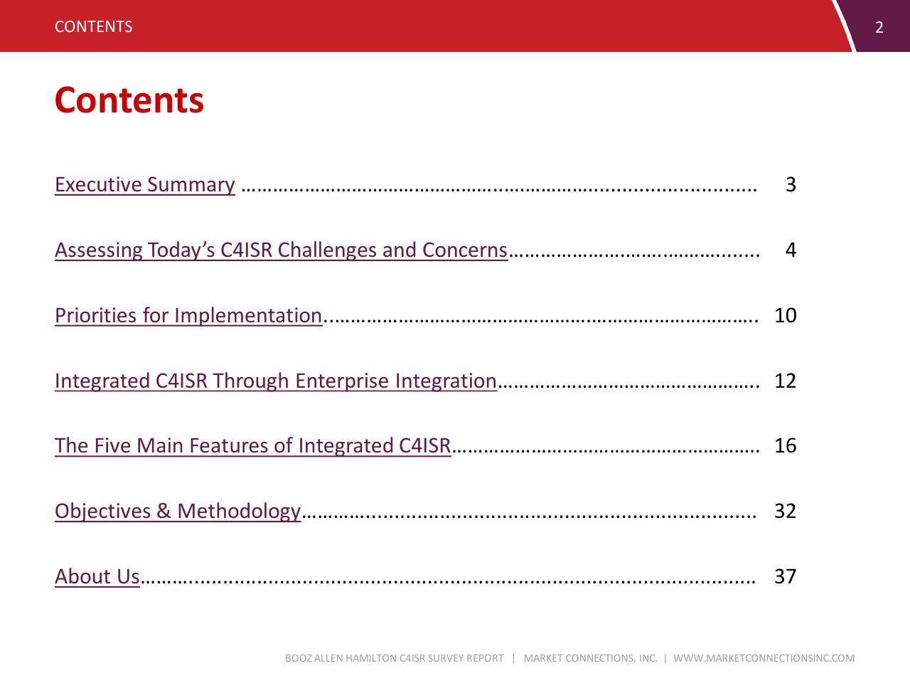 Agenda slide 2 from C4isr Survey Summary Report