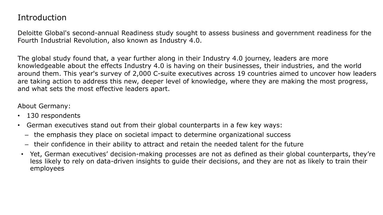 Text slide 2 from Deloitte 2019 Industry 40 Readiness Survey Deloitte