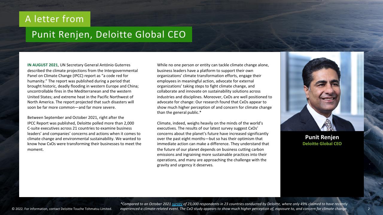Text slide 2 from Deloitte 2022 Cxo Sustainability Report Deloitte