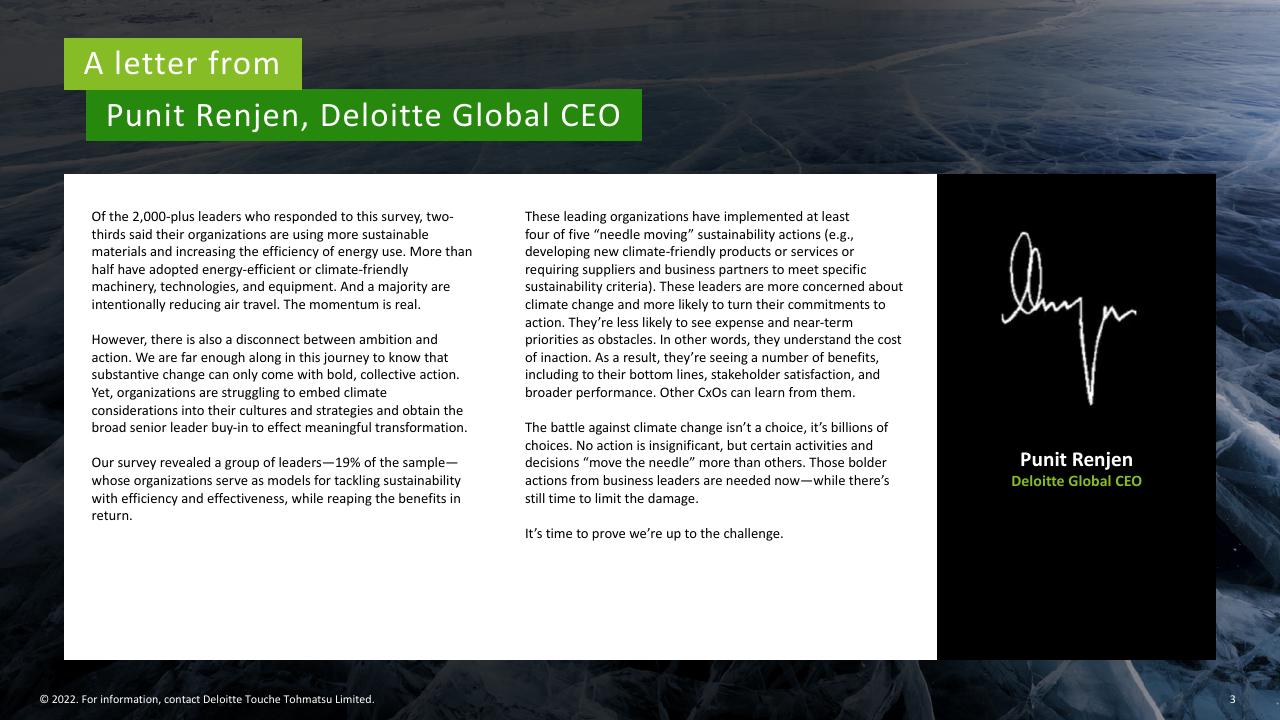 Text slide 3 from Deloitte 2022 Cxo Sustainability Report Deloitte