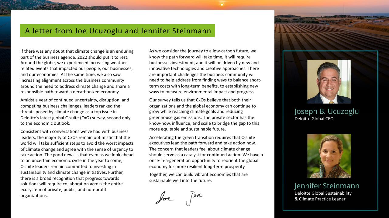 Text slide 2 from Deloitte 2023 Cxo Sustainability Report Deloitte