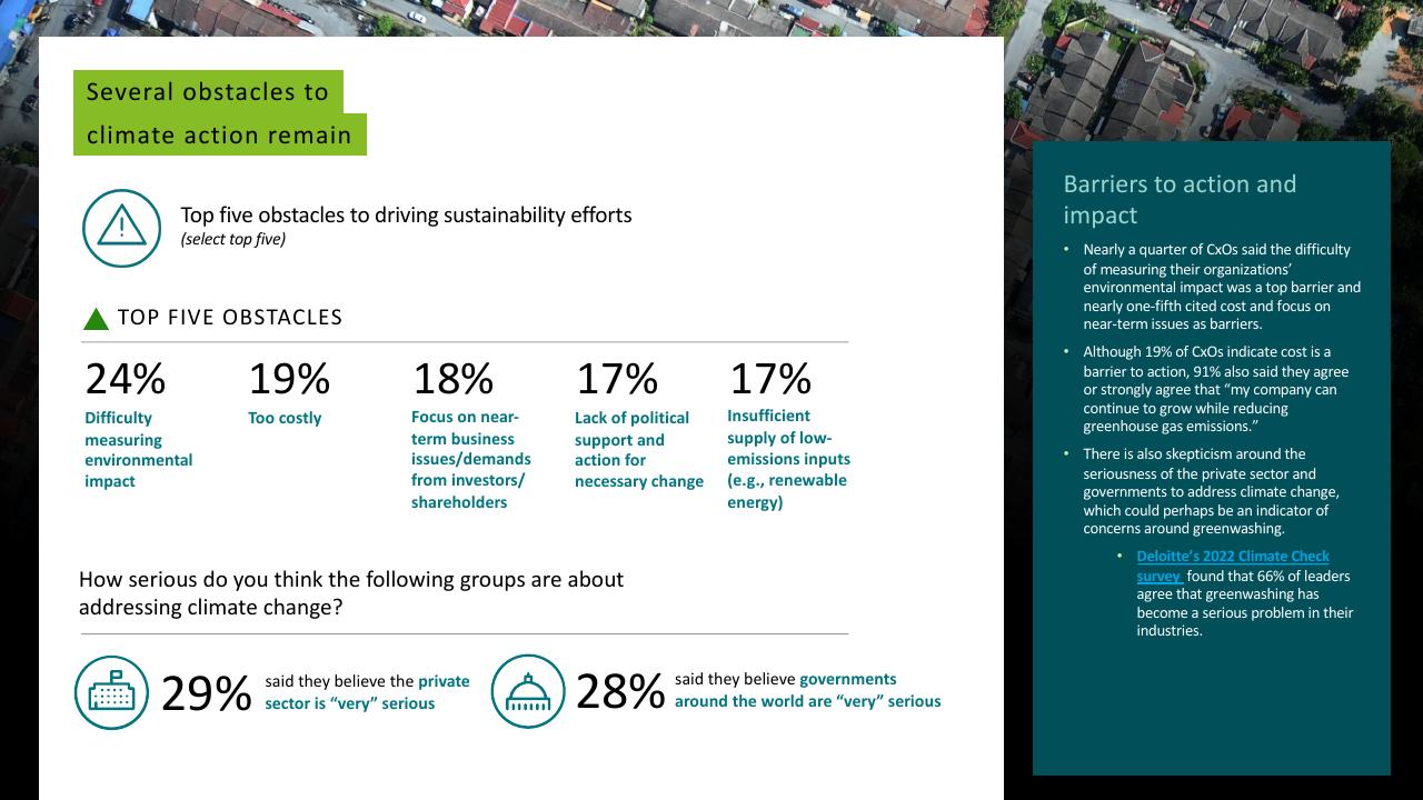 Dashboard slide 18 from Deloitte 2023 Cxo Sustainability Report Deloitte