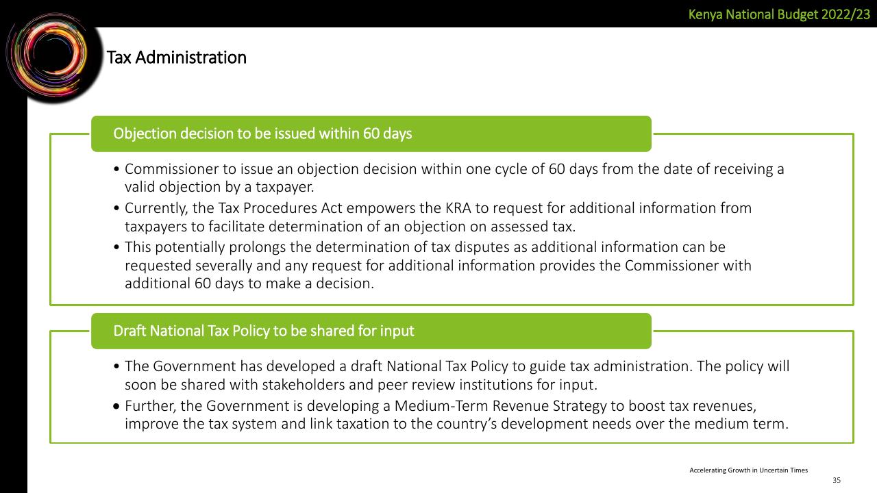 Text slide 35 from Deloitte Kenya Budget 2022_23 Webinar 