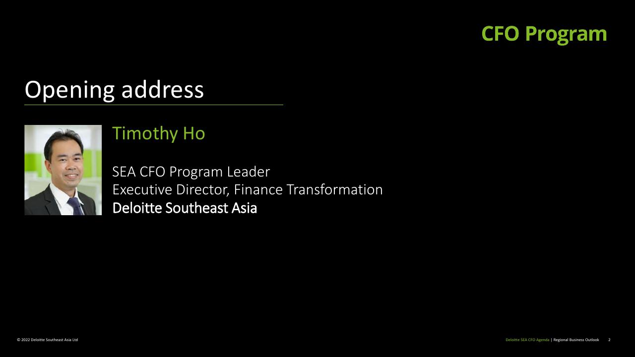 Team slide 2 from Deloitte Sea CFO Forum Southeast Asia Business Outlook Deloitte