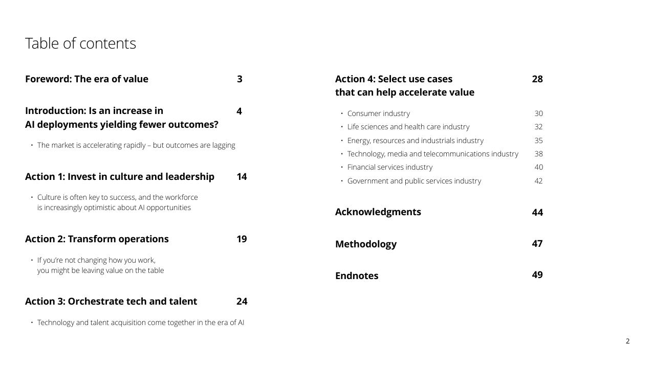 Agenda slide 2 from Fueling The AI Transformation_ Four Key Actions Powering Widespread Value From AI Right Now Deloitte
