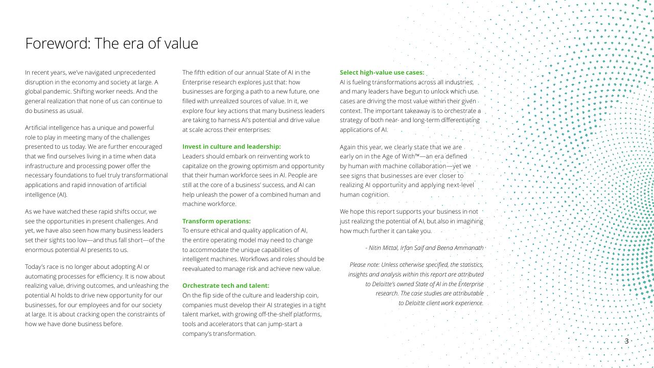 Text slide 3 from Fueling The AI Transformation_ Four Key Actions Powering Widespread Value From AI Right Now Deloitte