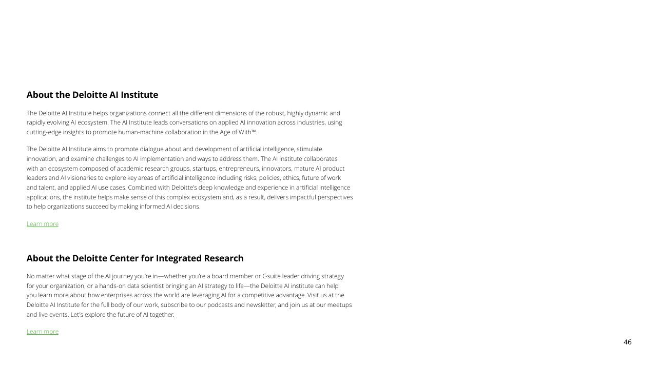 Text slide 46 from Fueling The AI Transformation_ Four Key Actions Powering Widespread Value From AI Right Now Deloitte