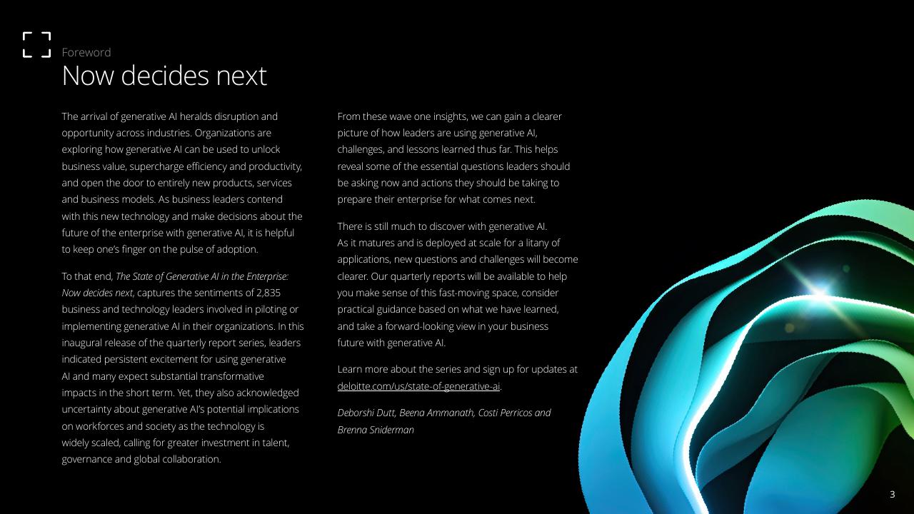 Text slide 3 from Insights From The Leading Edge Of Generative AI Adoption Deloitte