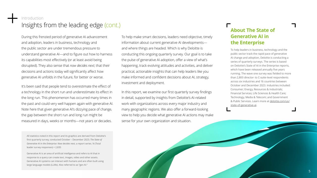 Text slide 5 from Insights From The Leading Edge Of Generative AI Adoption Deloitte