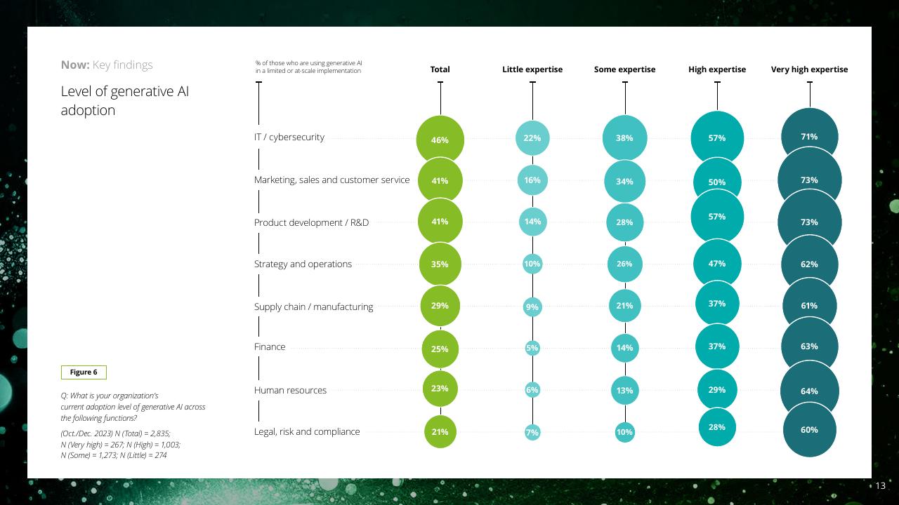 Chart slide 13 from Insights From The Leading Edge Of Generative AI Adoption Deloitte