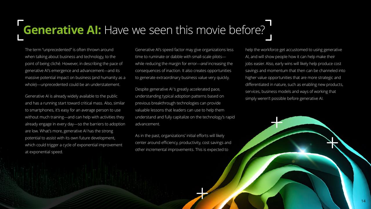 Text slide 14 from Insights From The Leading Edge Of Generative AI Adoption Deloitte