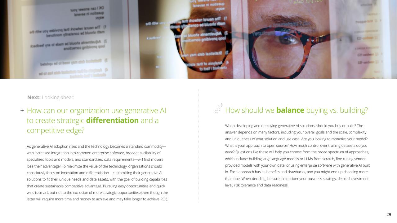 Comparison slide 29 from Insights From The Leading Edge Of Generative AI Adoption Deloitte