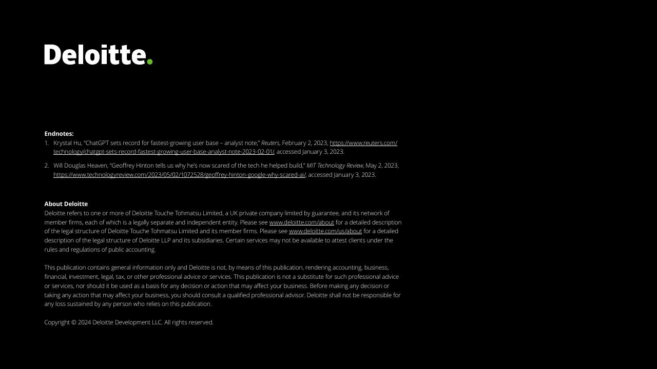 Text slide 34 from Insights From The Leading Edge Of Generative AI Adoption Deloitte