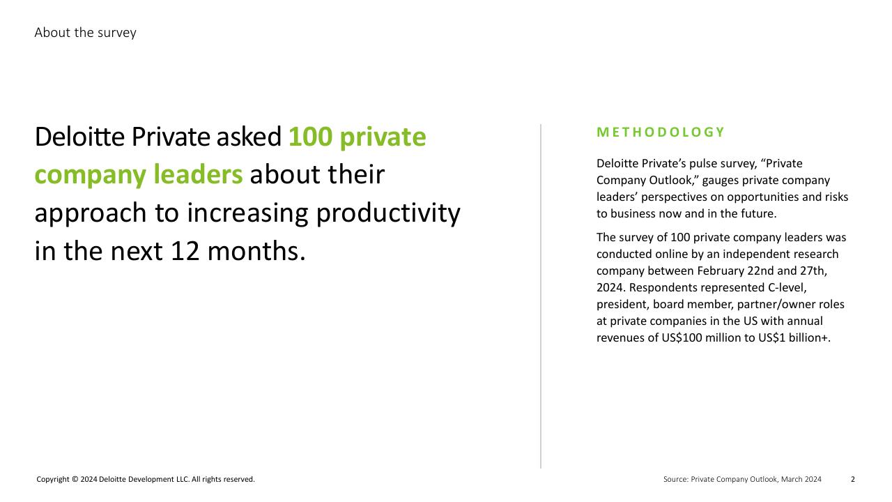 Text slide 2 from Private Company Outlook_ Productivity Deloitte