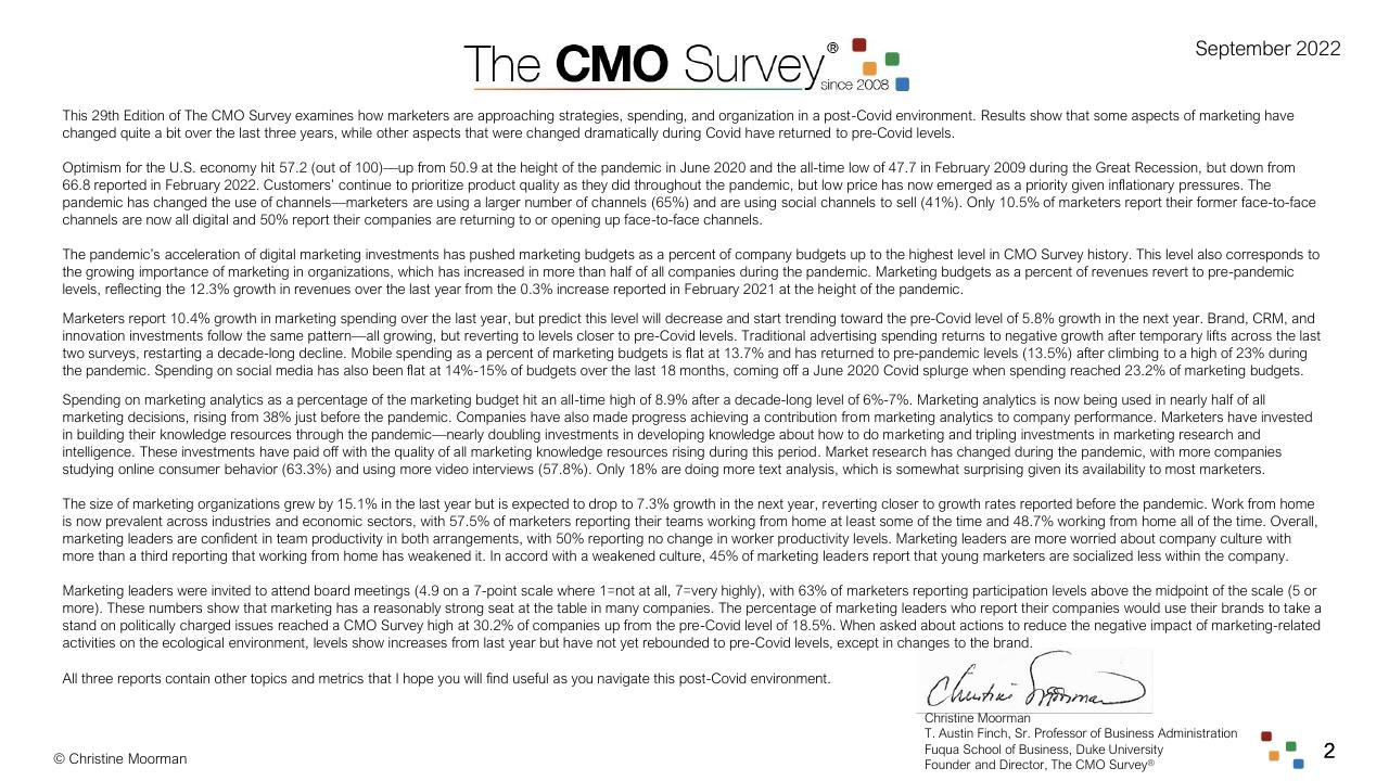 Text slide 2 from The Cmo Survey Marketing In A Post COVID Era Deloitte