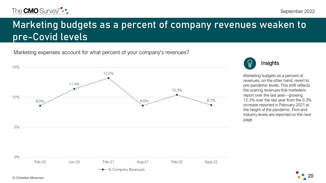 Chart slide 20 from The Cmo Survey Marketing In A Post COVID Era Deloitte