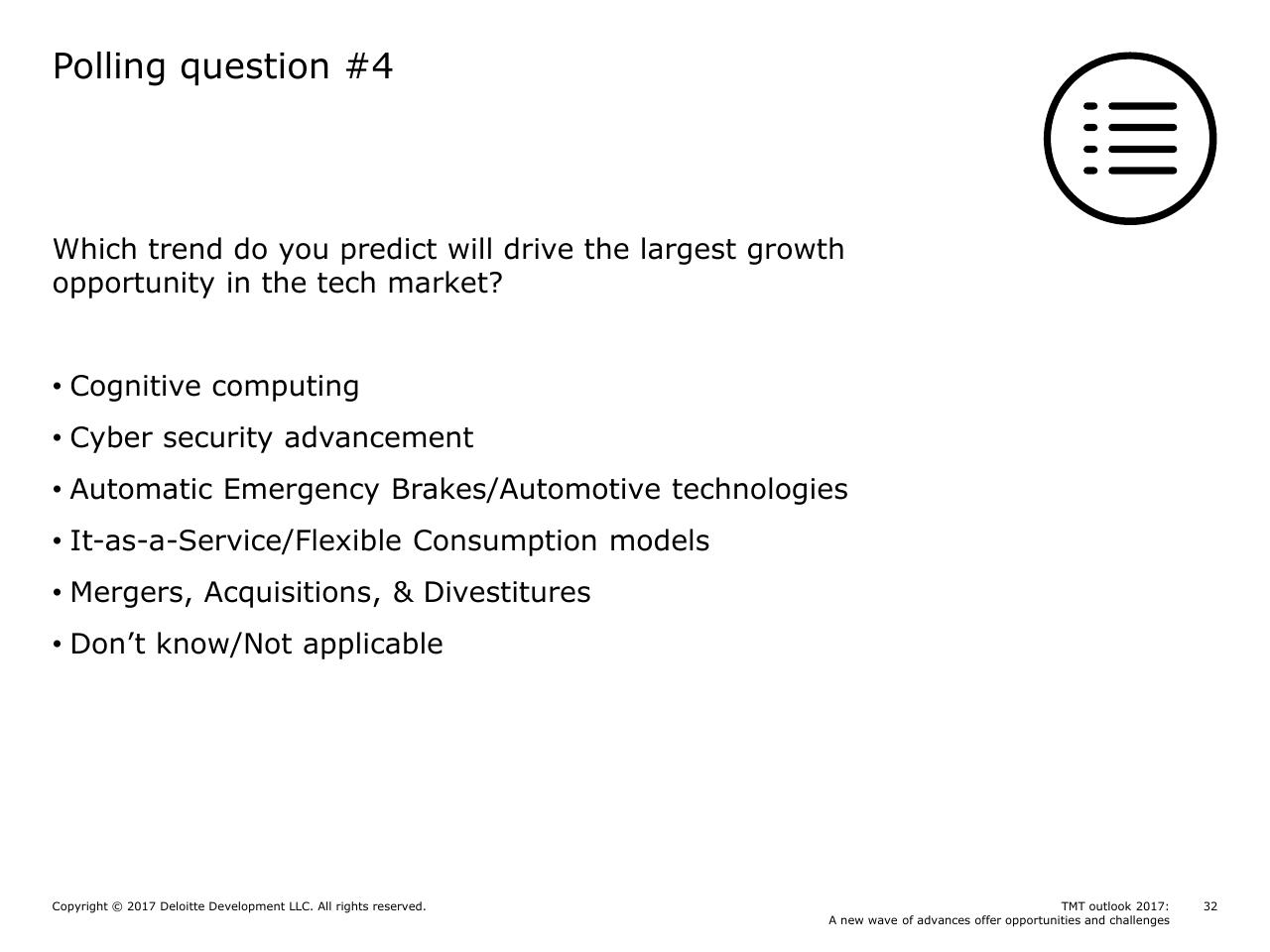 Text slide 32 from Tmt Outlook 2017_ A New Wave Of Advances Offer Opportunities And Challenges