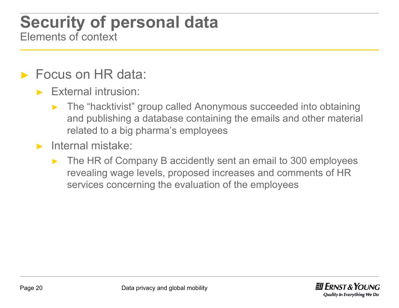 Text slide 20 from Data Privacy And Global Mobility