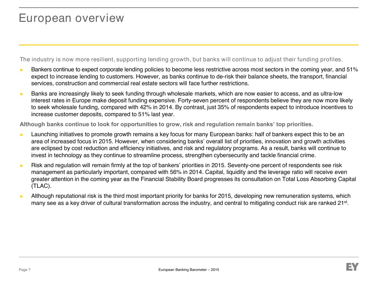 Text slide 7 from European Banking Barometer 2015 Reflecting A Challenged Industry