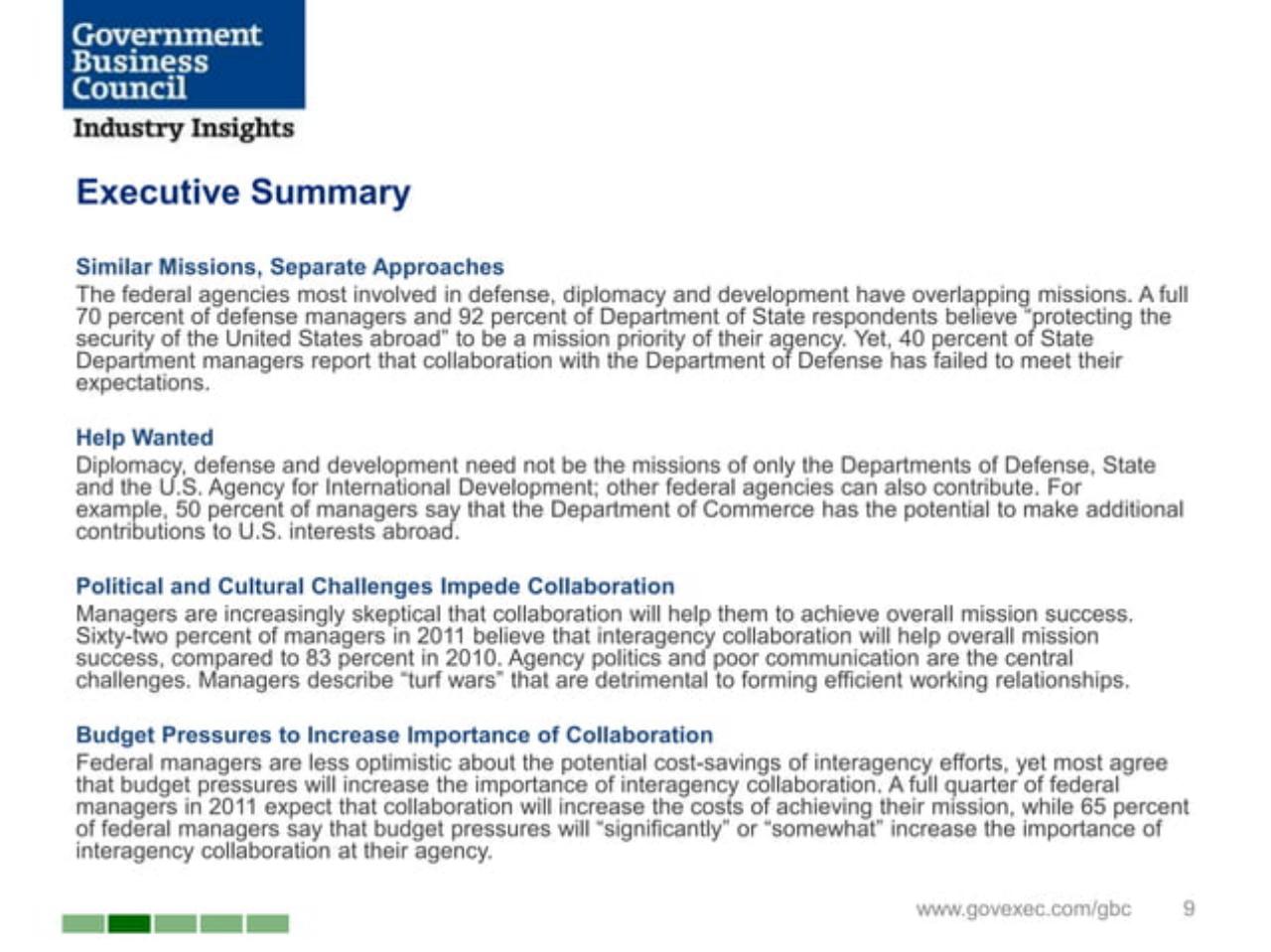 Text slide 9 from Joining Forces_ Interagency Collaboration And _smart Power_ Booz