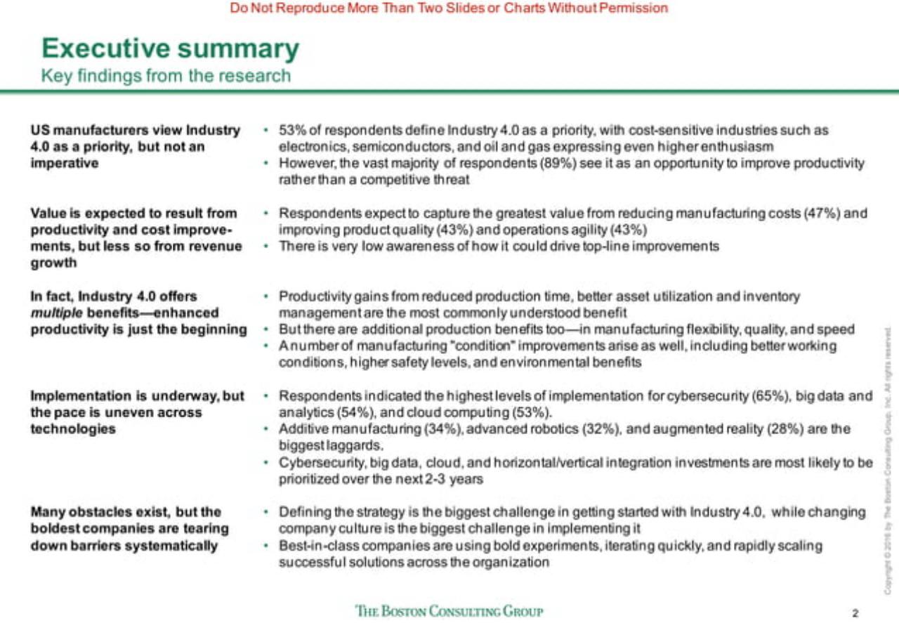 Text slide 3 from Sprinting To Value In Industry 40 Perspectives From And Implications For US Manufacturers BCG