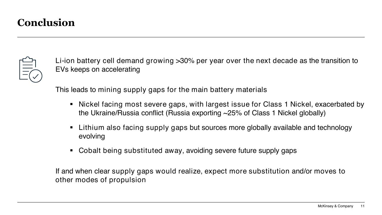 Text slide 11 from Battery Materials Demand And Supply Perspective McKinsey