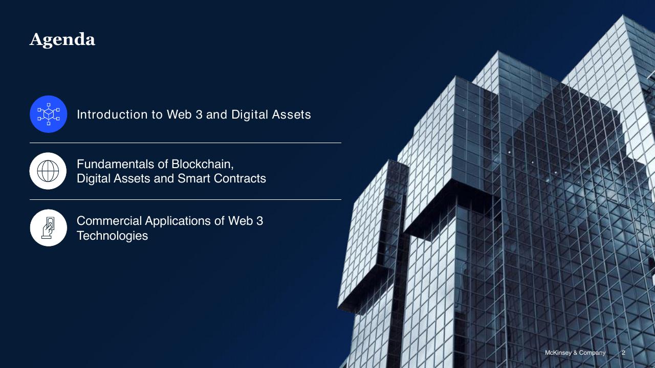 Agenda slide 2 from Blockchain And Digital Assets McKinsey