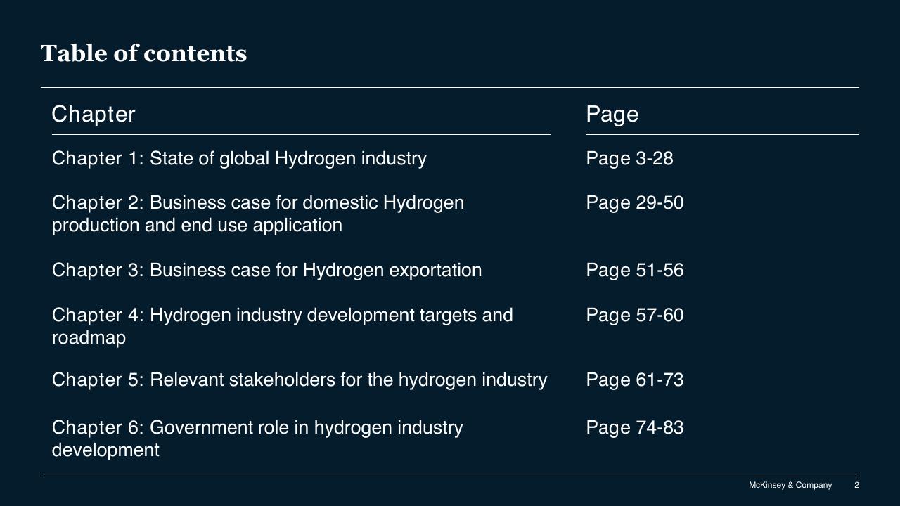 Agenda slide 2 from Chilean Hydrogen Pathway McKinsey