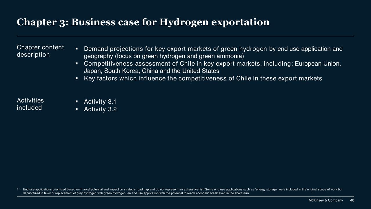 Section Divider slide 40 from Chilean Hydrogen Pathway McKinsey