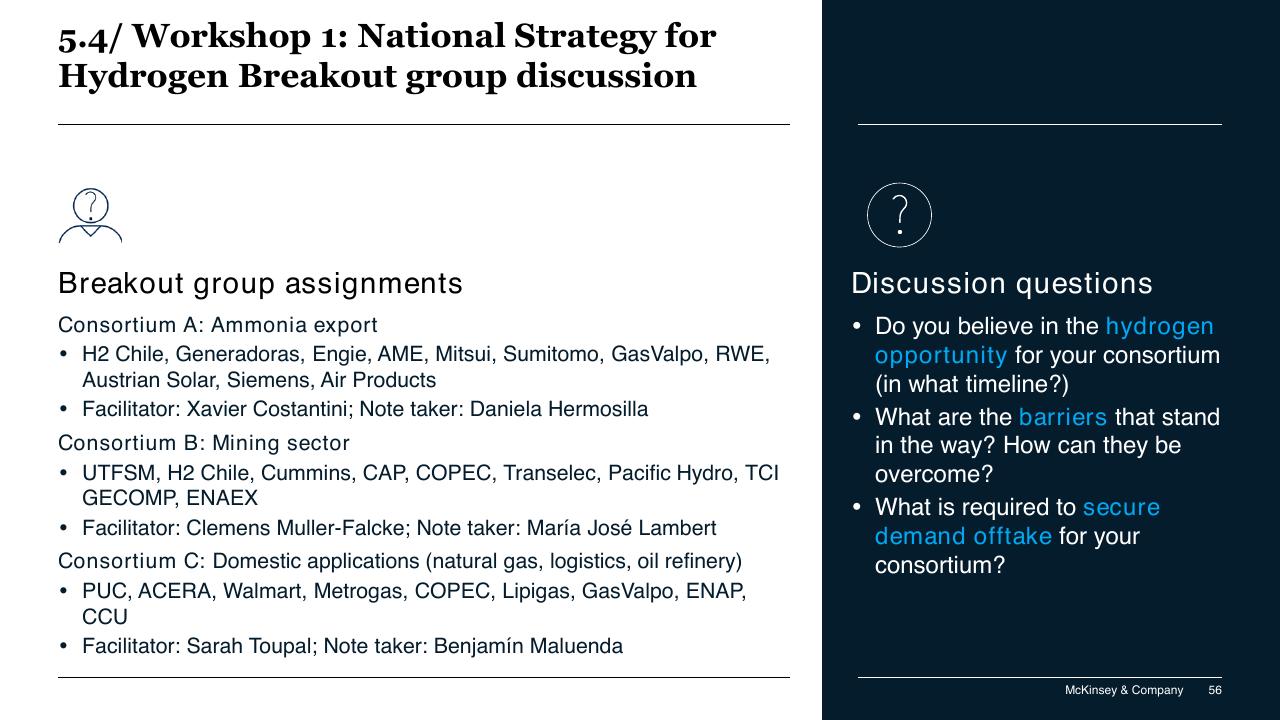 Agenda slide 56 from Chilean Hydrogen Pathway McKinsey