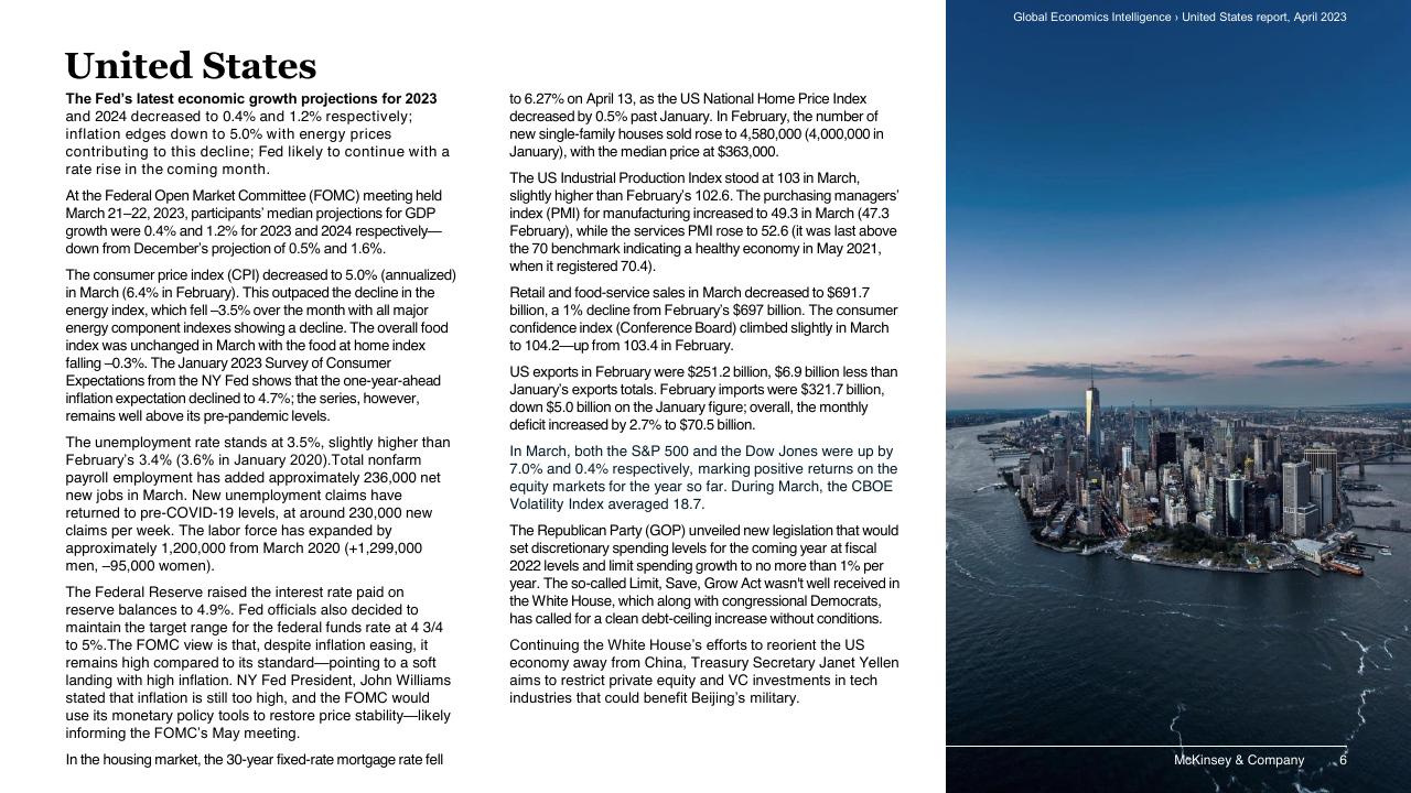 Text slide 6 from Global Economics Intelligence McKinsey