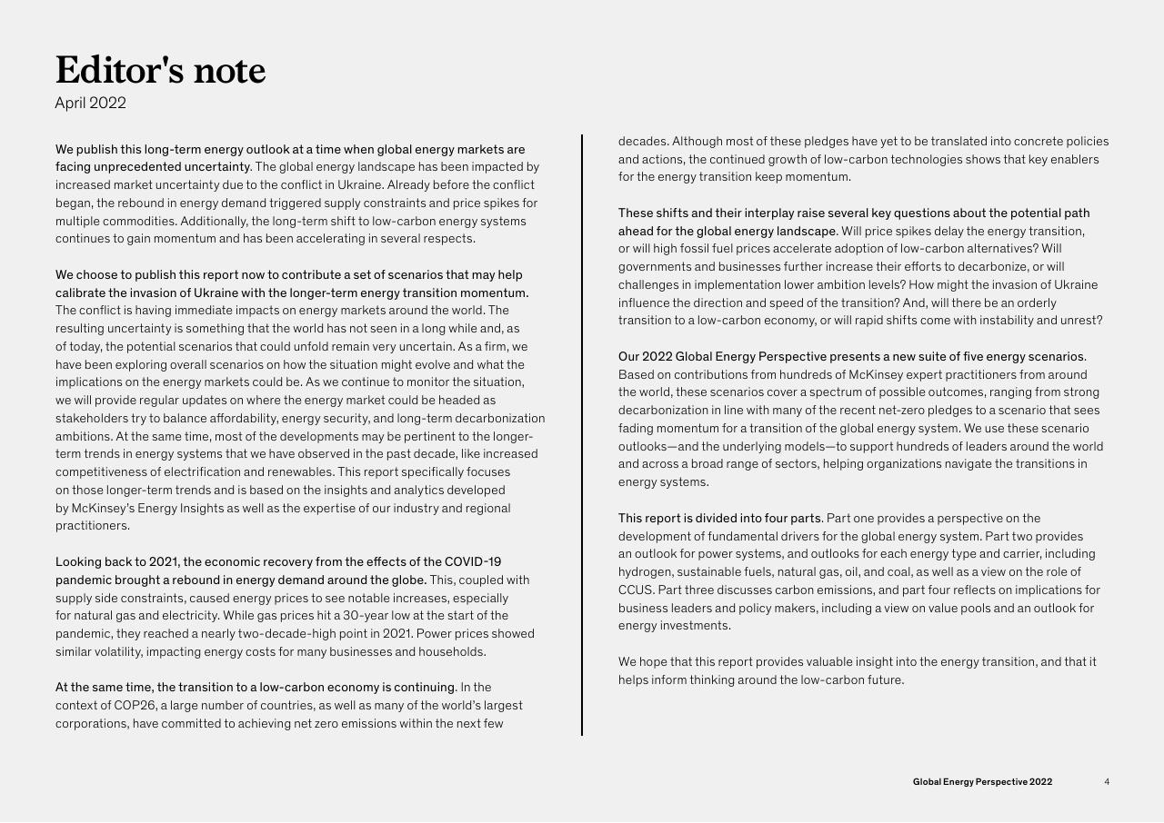 Text slide 4 from Global Energy Perspective 2022 McKinsey