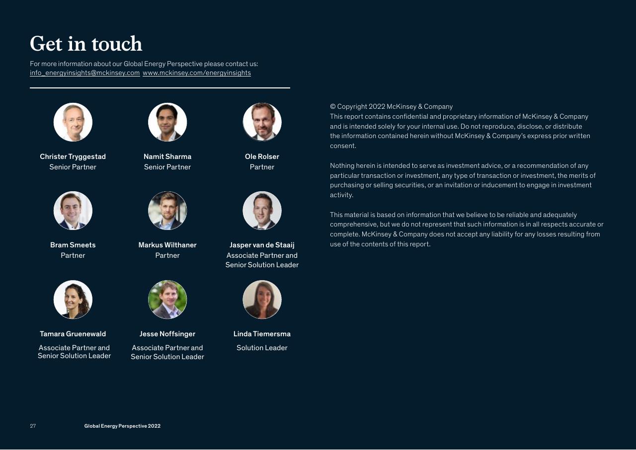 Team slide 27 from Global Energy Perspective 2022 McKinsey