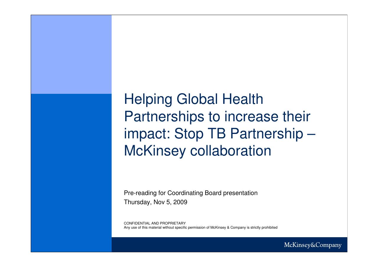Helping Global Health Partnerships To Increase Their Impact Stop Tb Partnership McKinsey Collaboration consulting deck cover