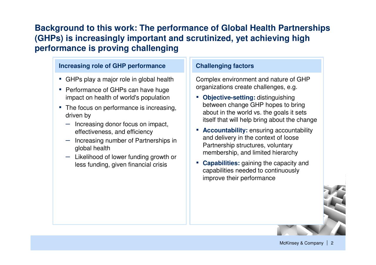 Comparison slide 3 from Helping Global Health Partnerships To Increase Their Impact Stop Tb Partnership McKinsey Collaboration